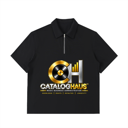 Black Cataloghaus™ Collegiate Half-Zip Cotton Polo product view