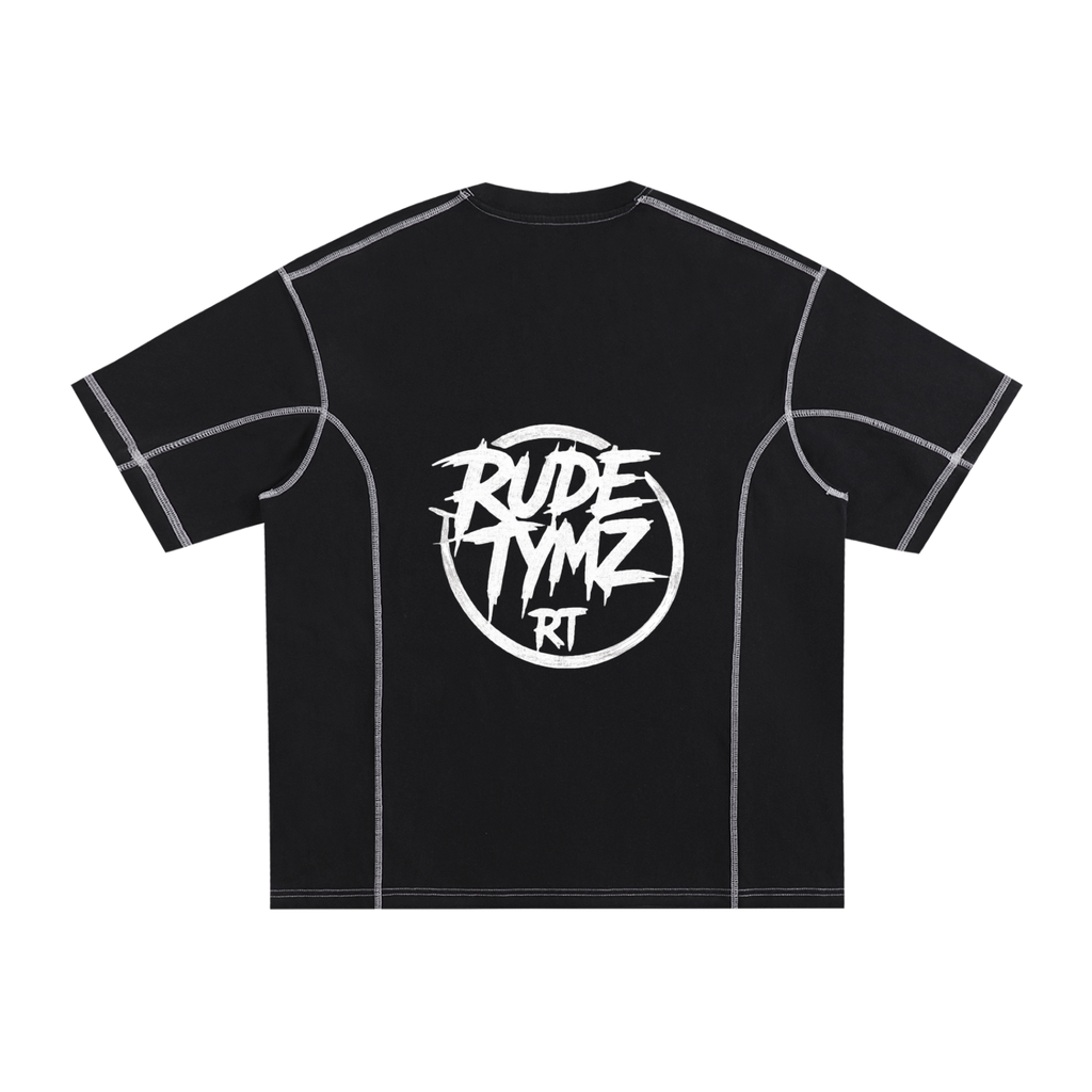 Rude Tymz Contrast-Stitch Cotton Street Tee in black, alternate product view