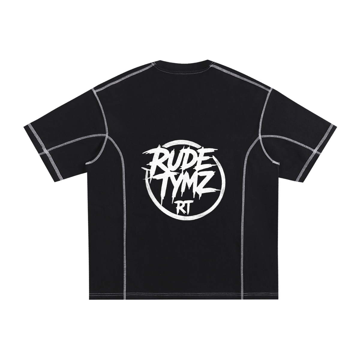 Rude Tymz Contrast-Stitch Cotton Street Tee in black, alternate product view