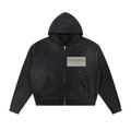 RT Black One’s 1.2 black distressed zip hoodie, front view