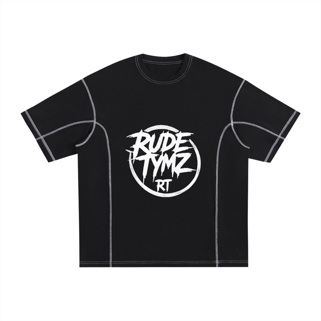 Rude Tymz Contrast-Stitch Cotton Street Tee in black, front product view