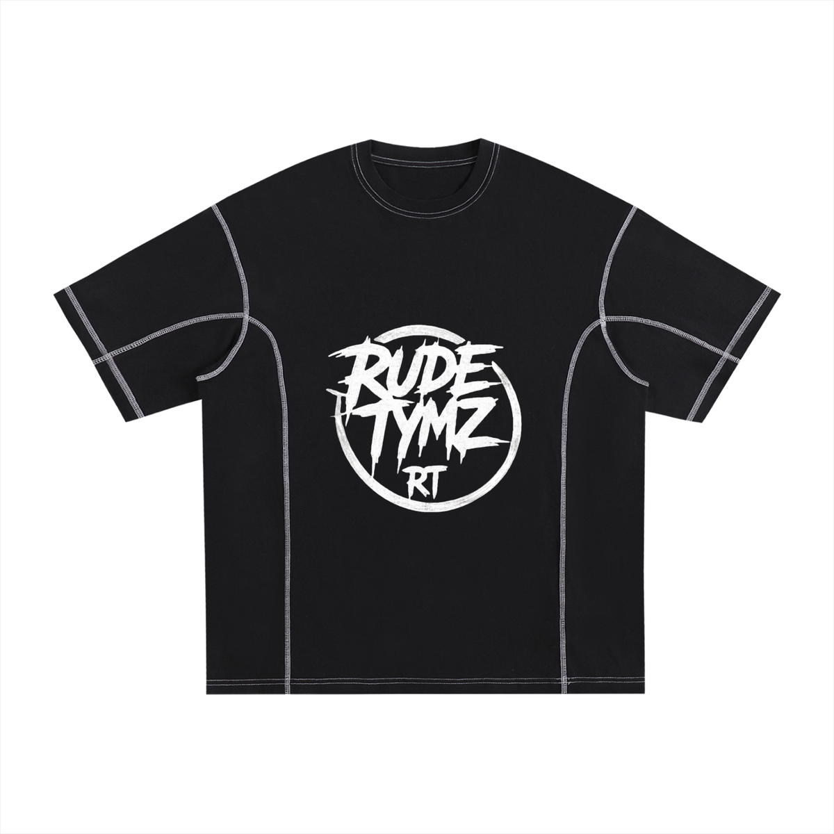 Rude Tymz Contrast-Stitch Cotton Street Tee in black, front product view