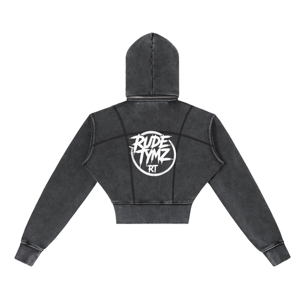 Rude Tymz Women's Washed Black Cropped Fleece Hoodie, alternate product view